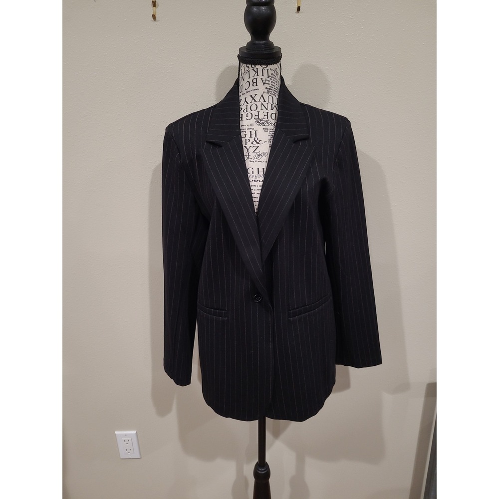 Liverpool Black multi pinstripe 1 button fitted Blazer Women SZ L career office
